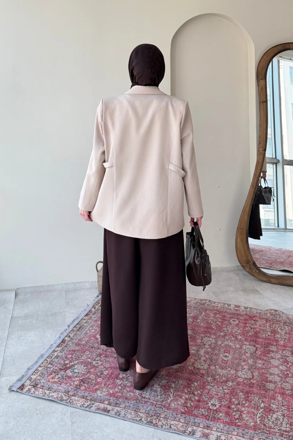 Tesettür Diyarı Kayle Kuşaklı Blazer Tesettür Ceket- Camel Standart (36-42 Beden Uyumlu) görsel 5