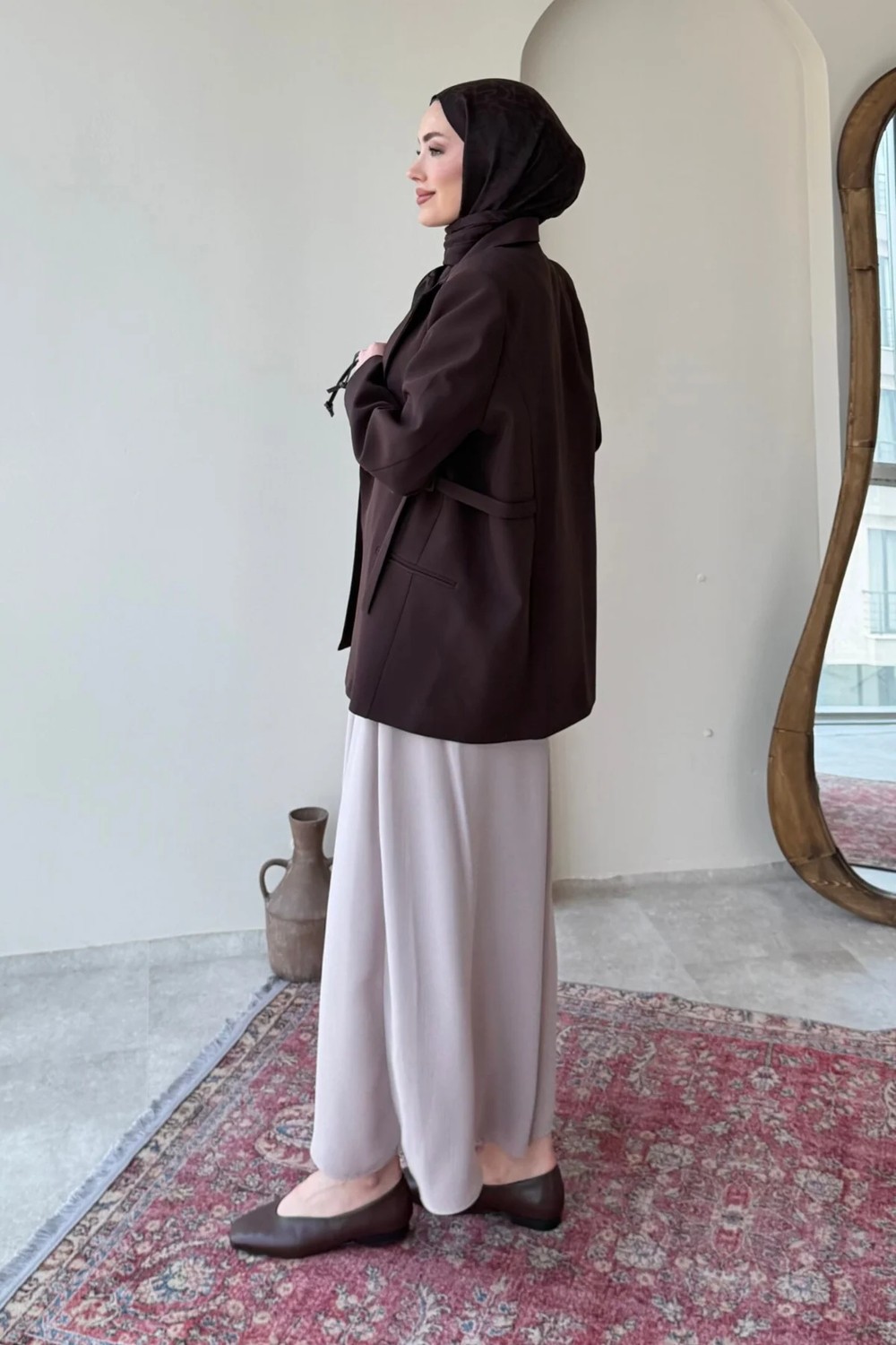Tesettür Diyarı Kayle Kuşaklı Blazer Tesettür Ceket- Camel Standart (36-42 Beden Uyumlu) görsel 8