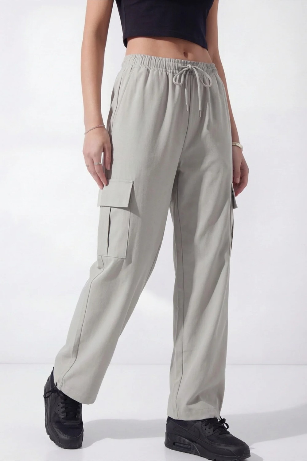 Veleno Kadın Lacivert Oversize Paraşüt Kumaş Kargo Cepli, Ayarlanabilir Paça Klipsli, Baggy Pantolon