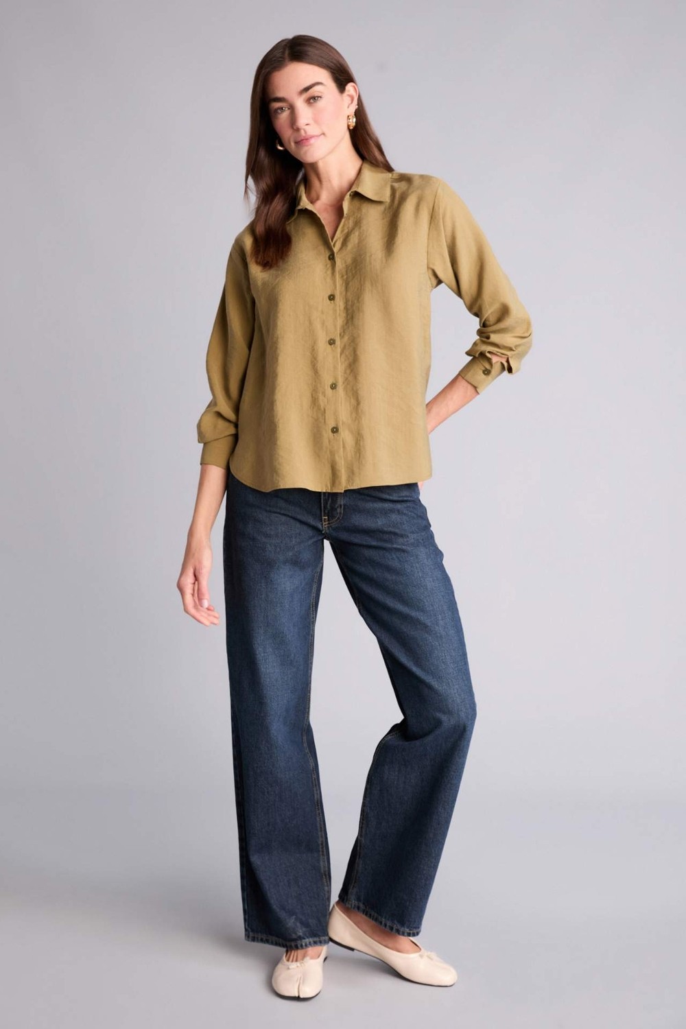 DeFacto Overshirt Fit Klasik Yaka Modal Uzun Kollu Gömlek H7396AX26SP görsel 2