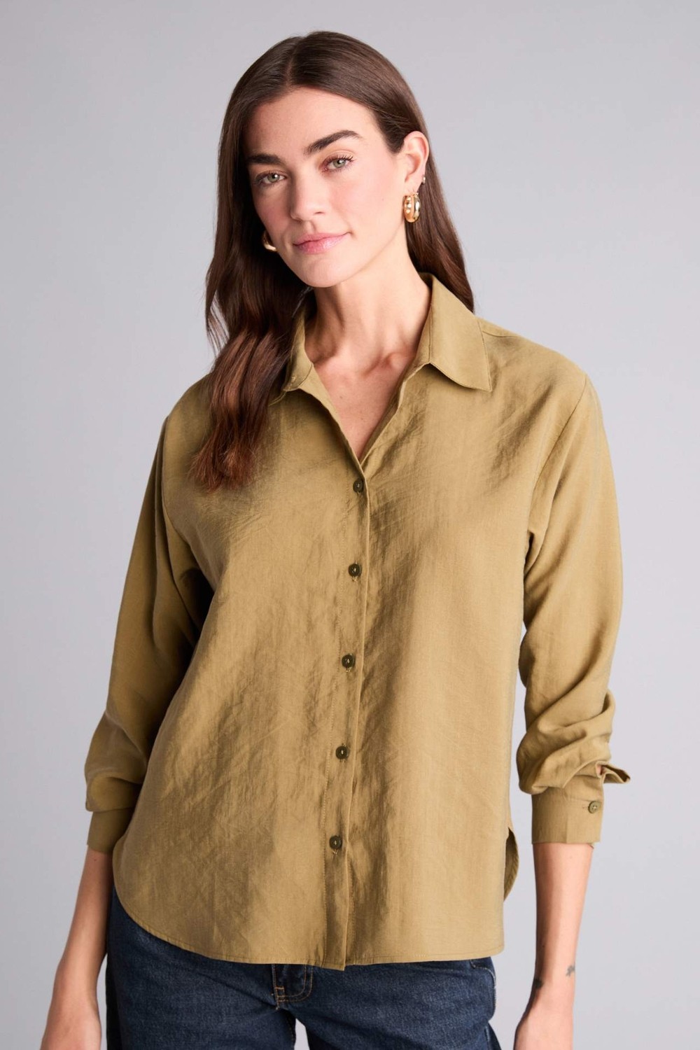 DeFacto Overshirt Fit Klasik Yaka Modal Uzun Kollu Gömlek H7396AX26SP görsel 3