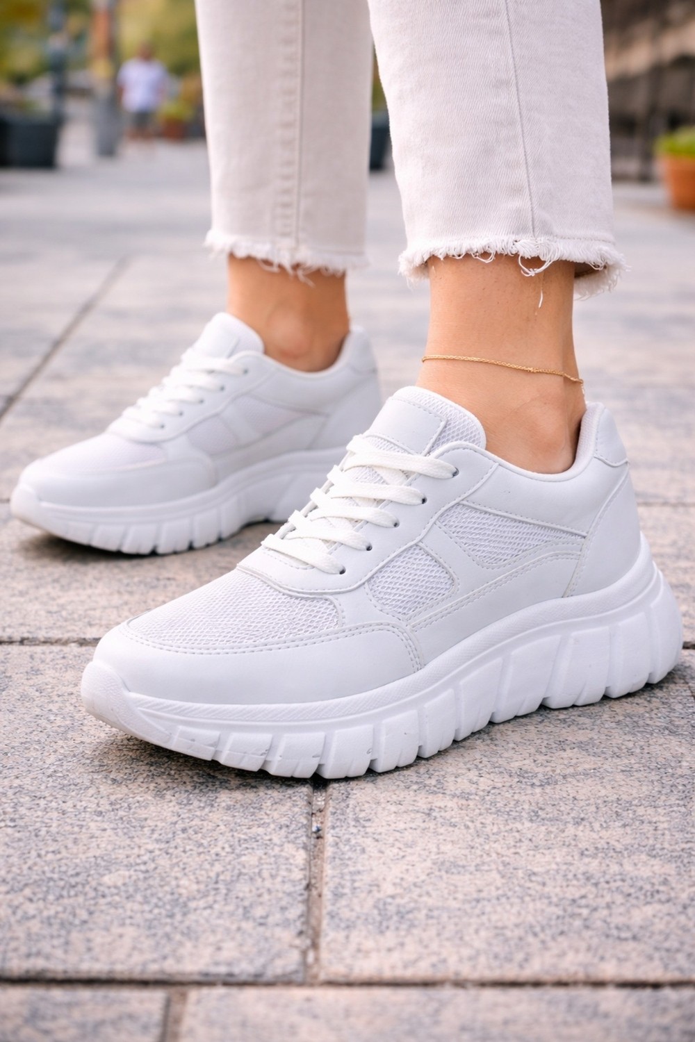 Emax Kalın Tabanlı Kadın Spor Ayakkabı, Günlük Rahat Kullanım, Bağcıklı Sneaker görsel 6