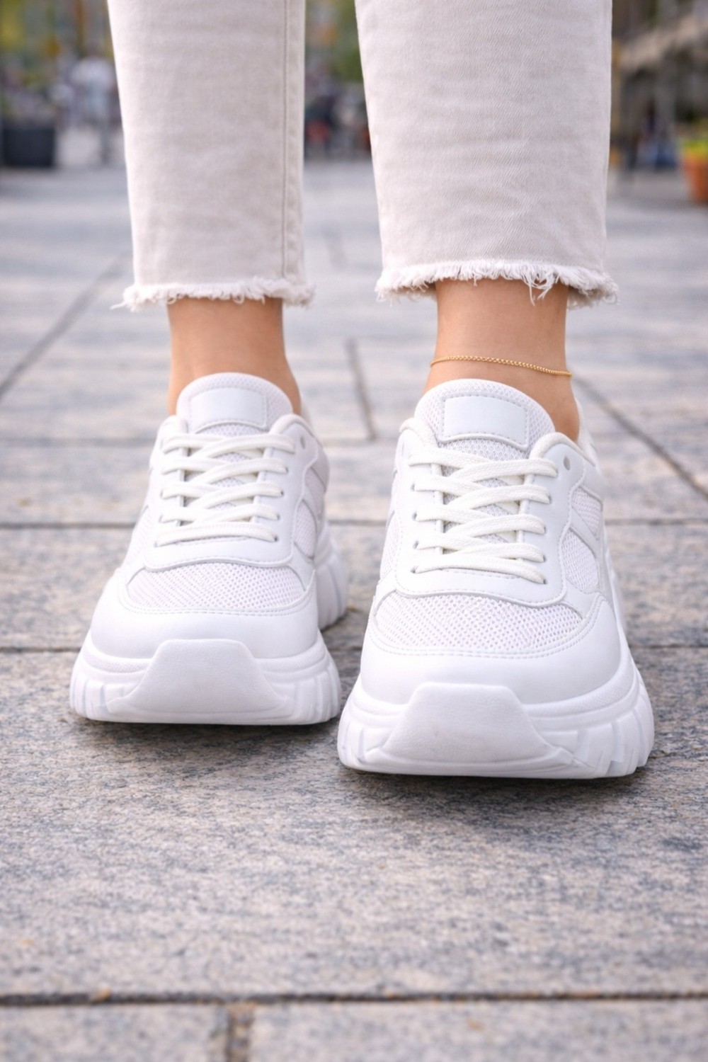 Emax Kalın Tabanlı Kadın Spor Ayakkabı, Günlük Rahat Kullanım, Bağcıklı Sneaker görsel 7