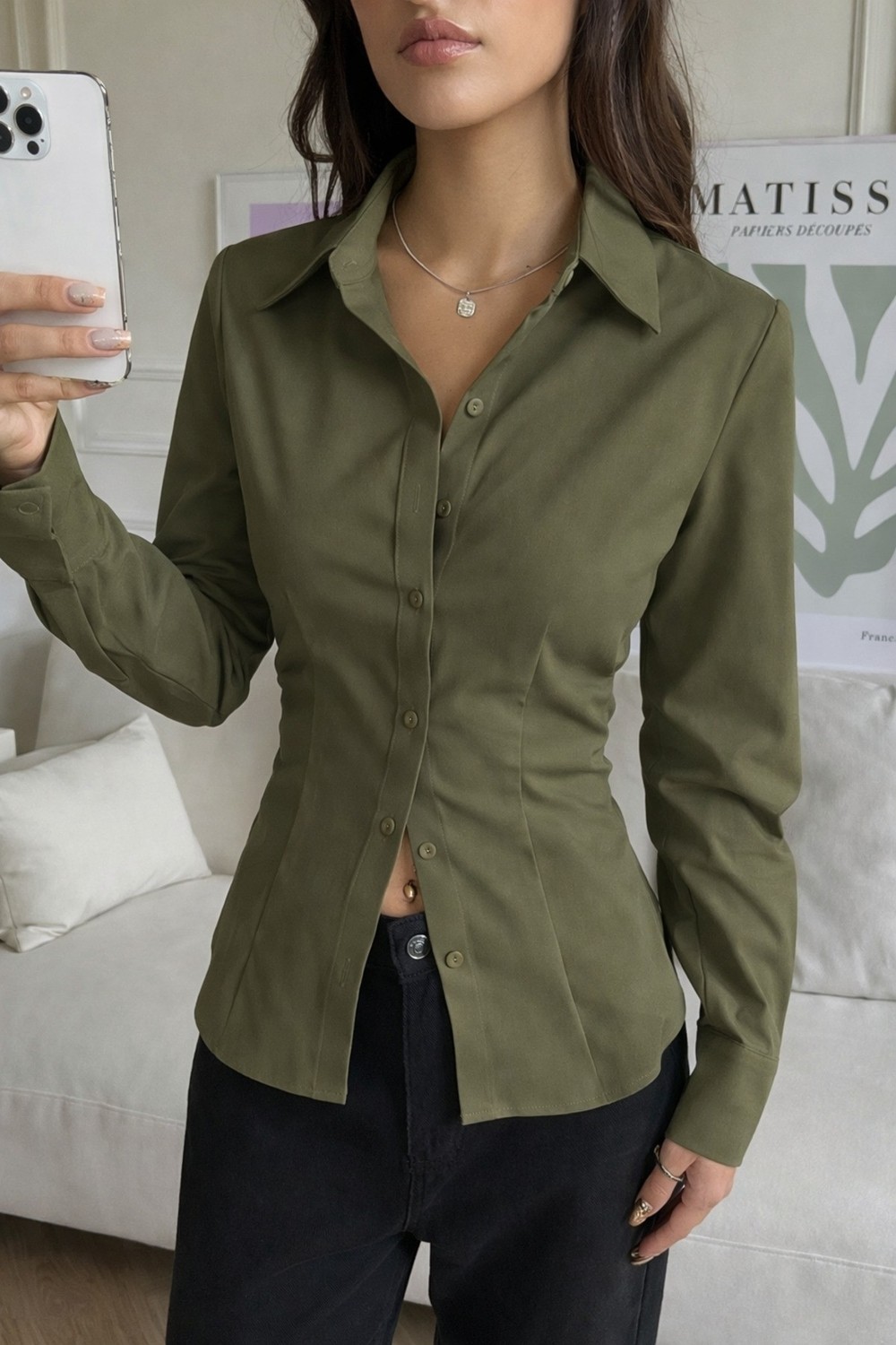 Tarz Cool Kadın Arkası Bağcıklı Gömlek Slim Fit Günlük ve Ofis Kombin Modern Tasarım görsel 6