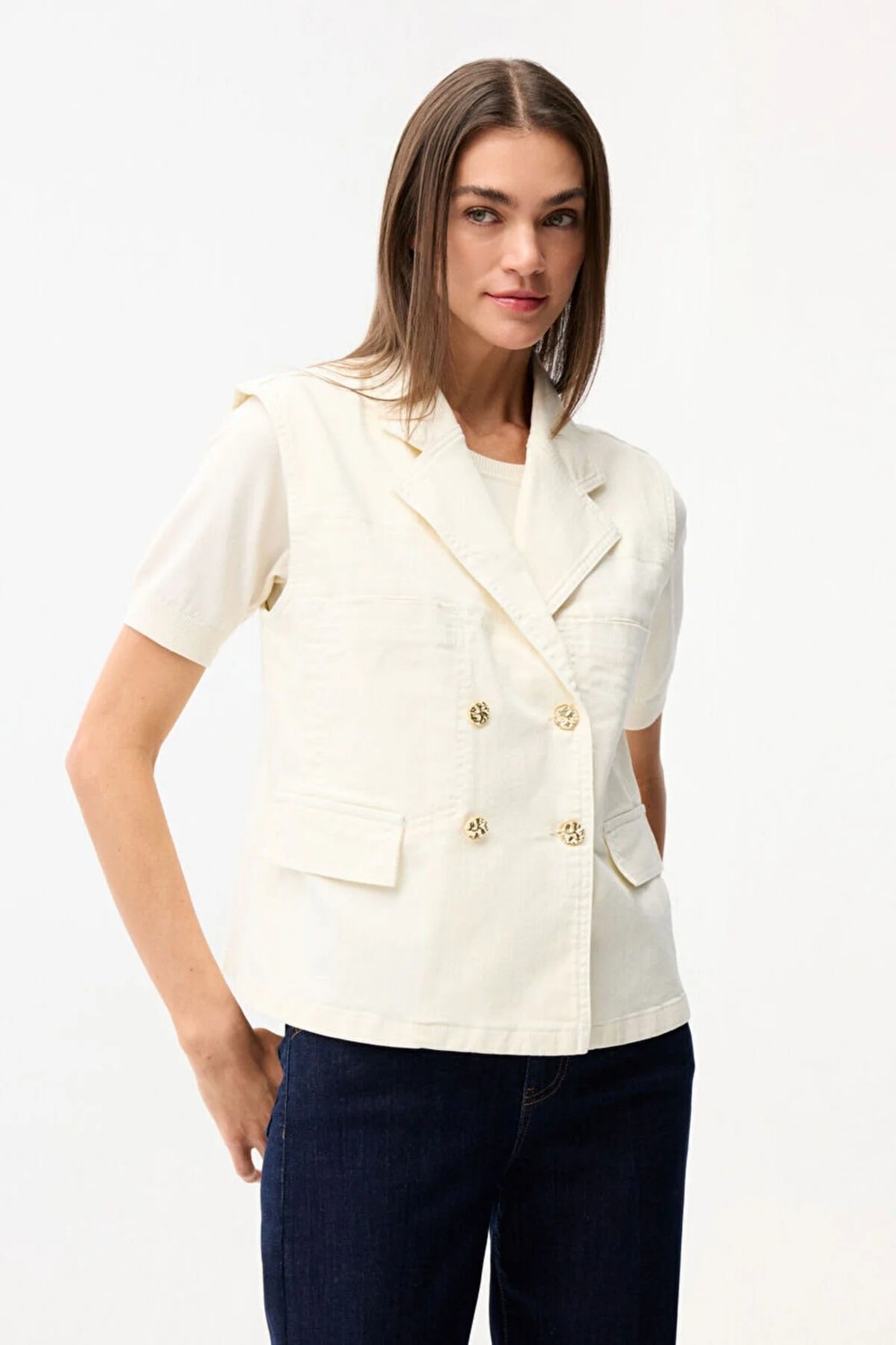 Love My Body Kruvaze Denim Yelek Kemik 179L9053003