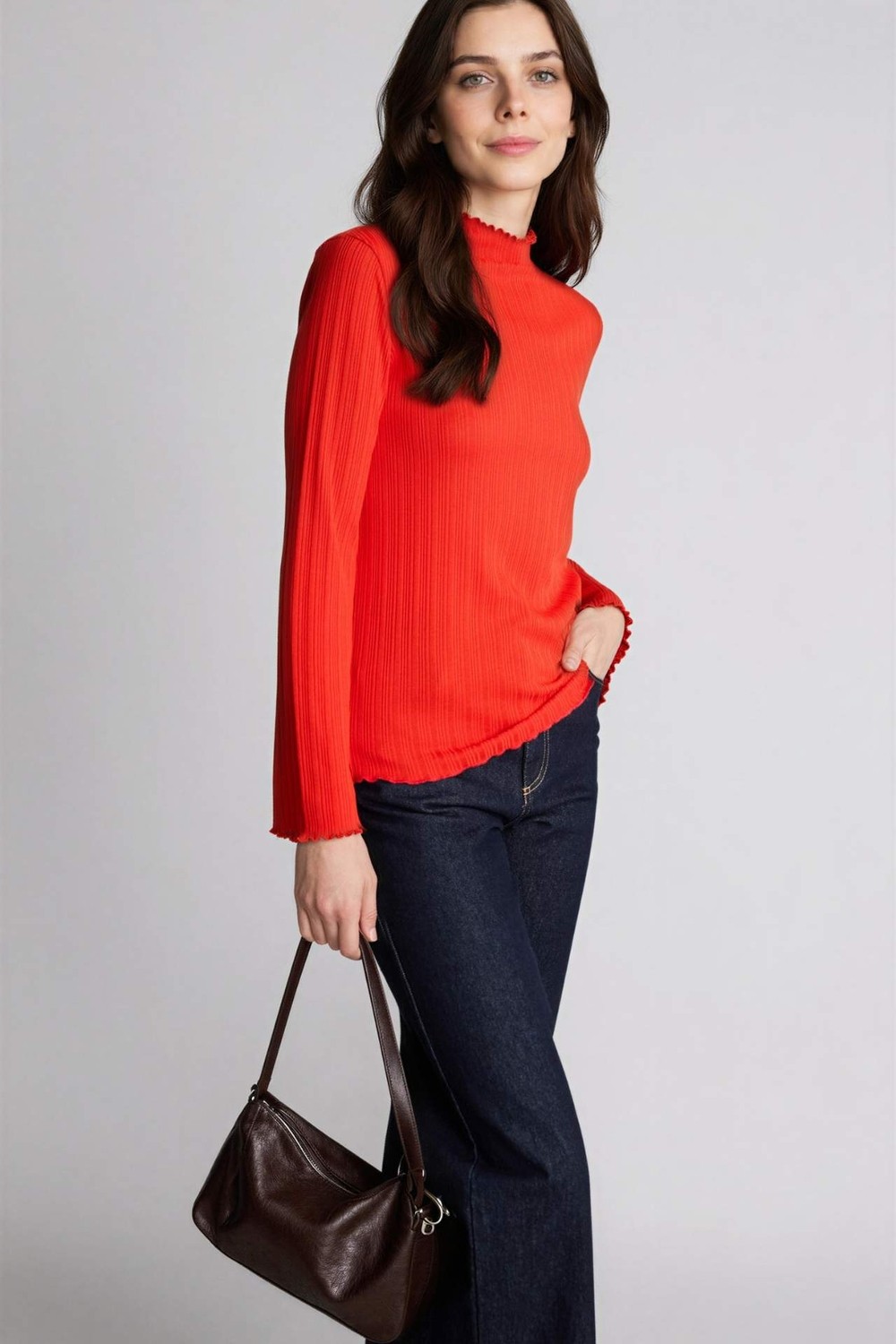DeFacto Slim Fit Fitilli Kaşkorse Uzun Kollu Tişört F7136AX26SP