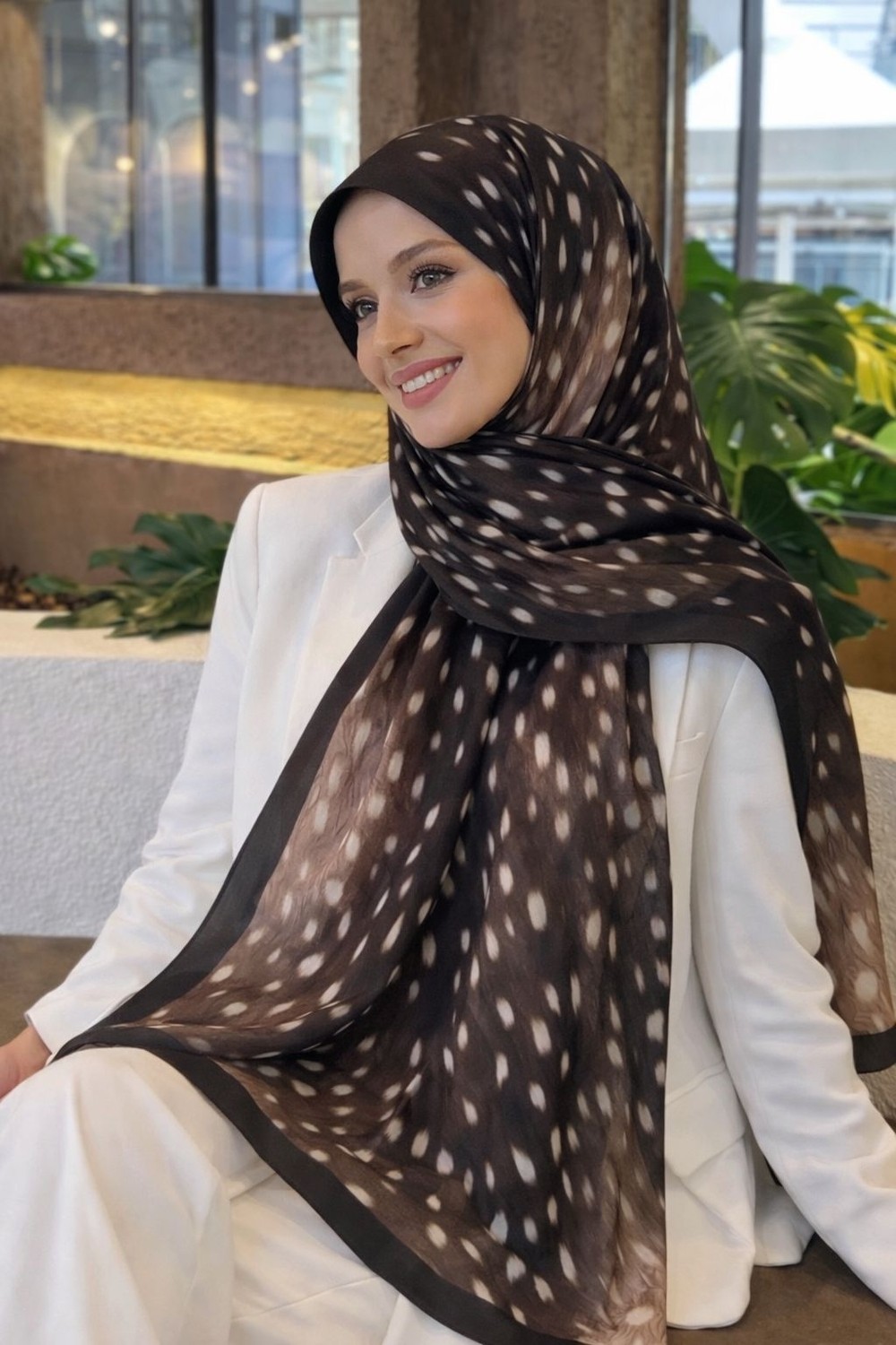 Revam Collection Ceylan Desen Pamuk Soft Şal Siyah-Camel
