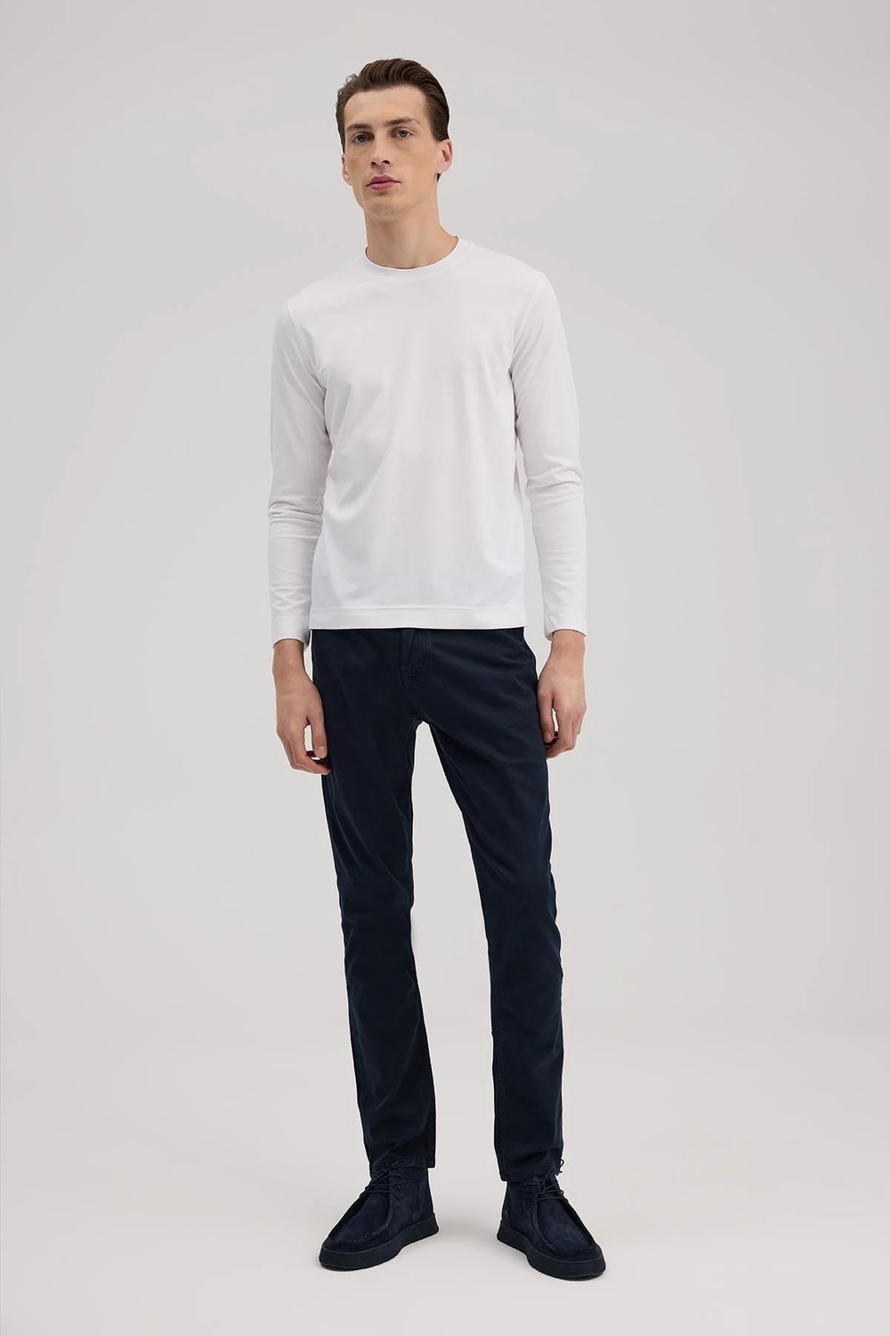 Jakamen Beyaz Slim Fit Bisiklet Yaka Rayon Uzun Kollu Basic T-Shirt