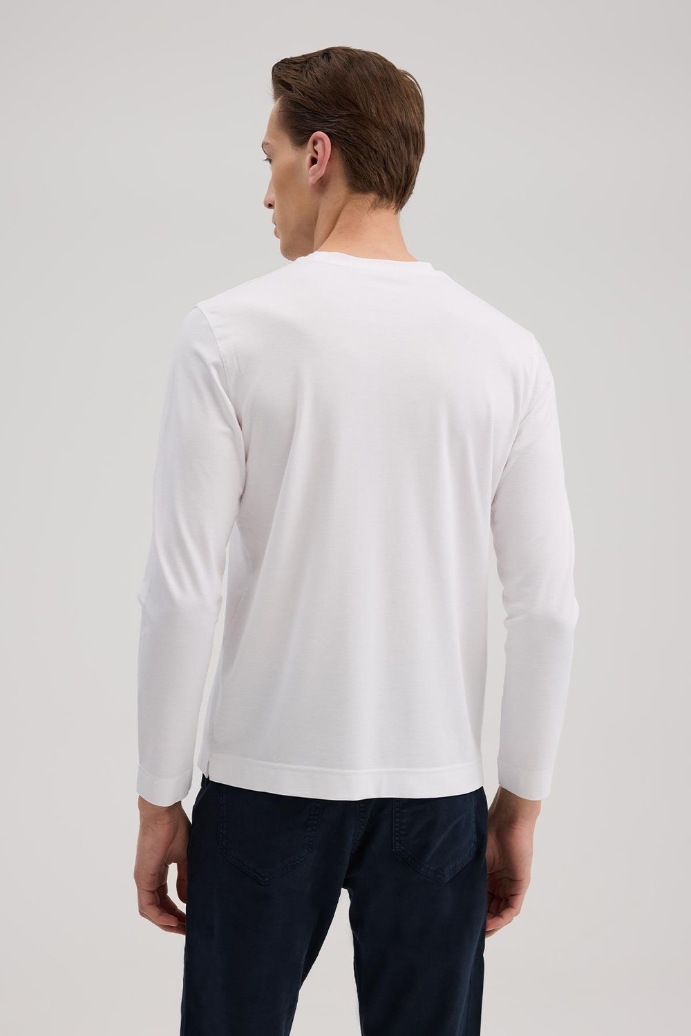Jakamen Beyaz Slim Fit Bisiklet Yaka Rayon Uzun Kollu Basic T-Shirt görsel 4