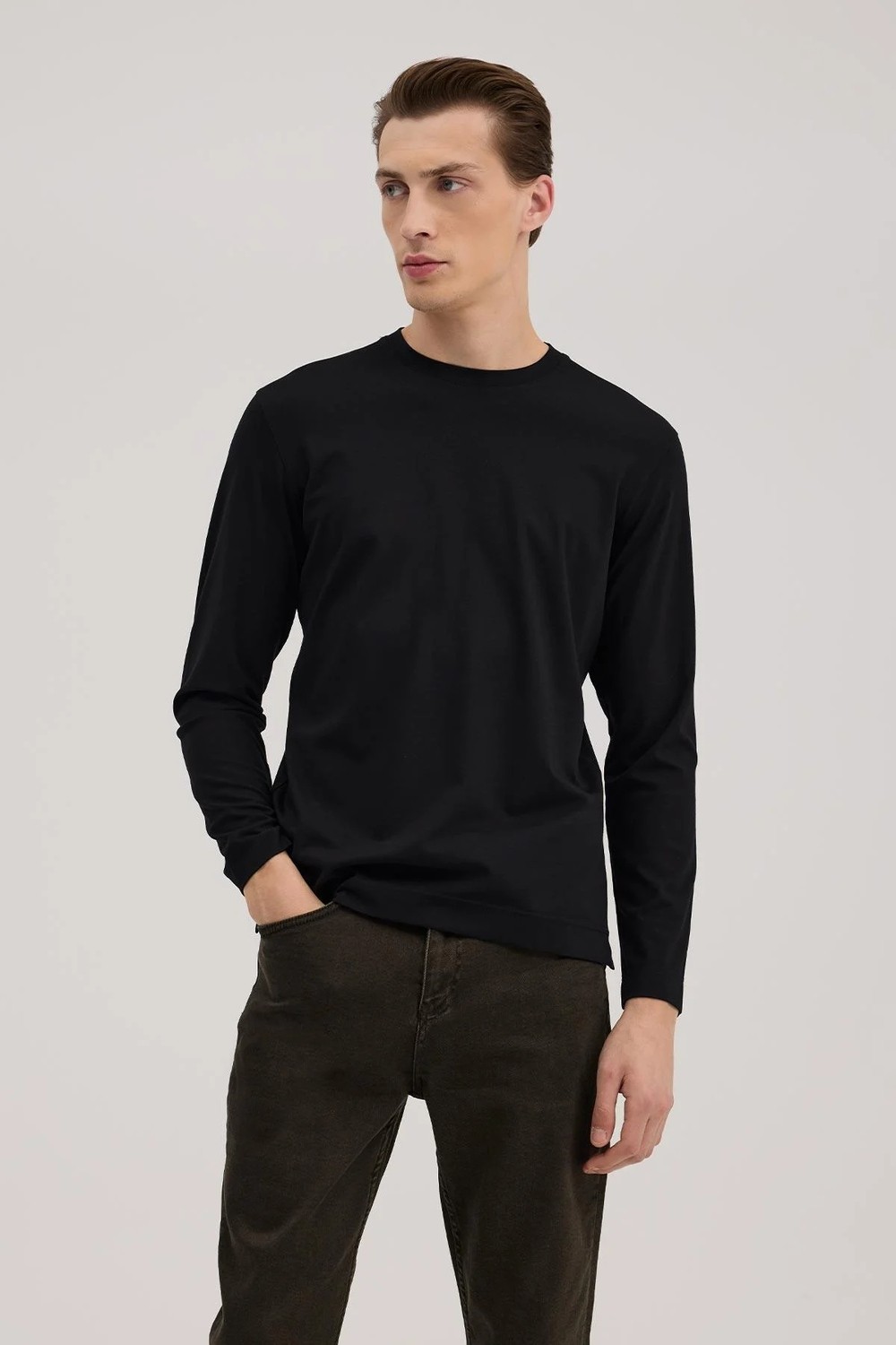 Jakamen Beyaz Slim Fit Bisiklet Yaka Rayon Uzun Kollu Basic T-Shirt görsel 5