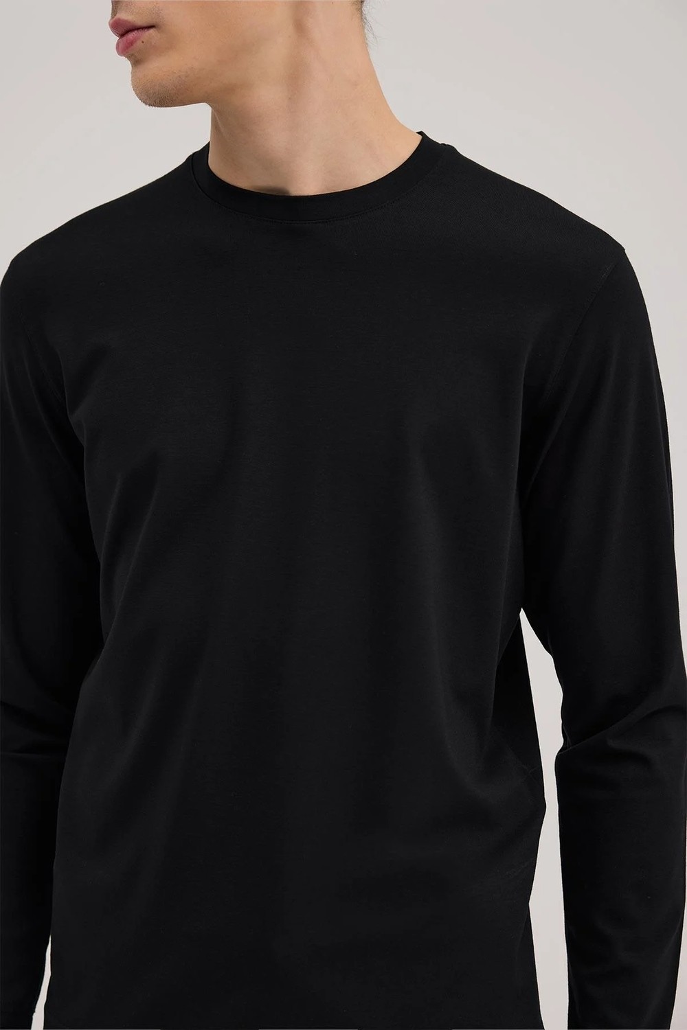 Jakamen Beyaz Slim Fit Bisiklet Yaka Rayon Uzun Kollu Basic T-Shirt görsel 7