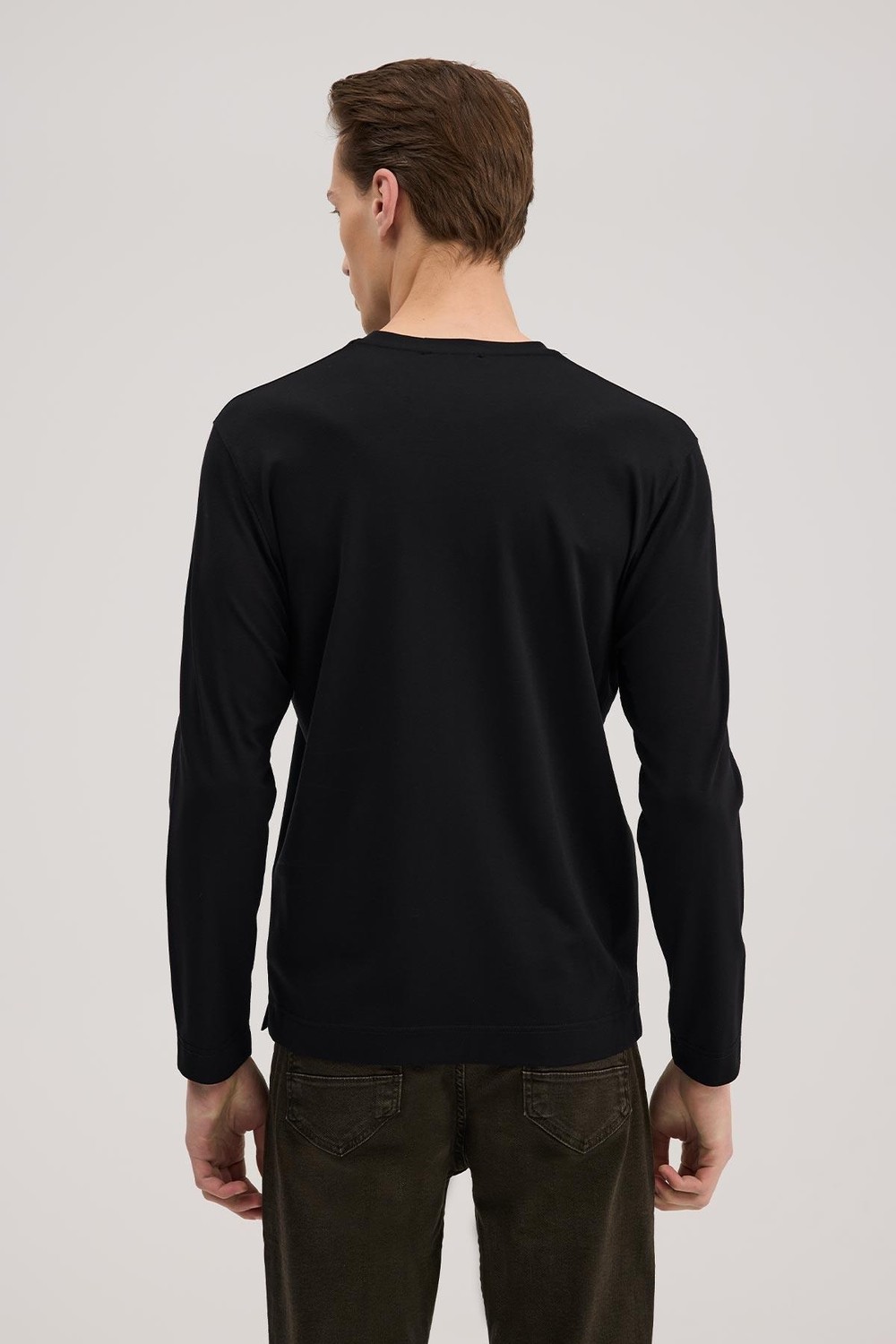 Jakamen Beyaz Slim Fit Bisiklet Yaka Rayon Uzun Kollu Basic T-Shirt görsel 8