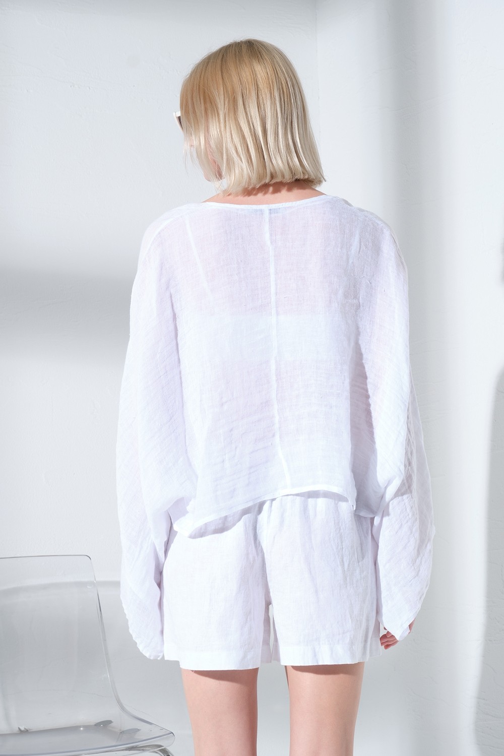 Maule %100 Keten Yarasa Kol Bağcıklı Rahat Kalıp Kimono Bluz @kinos görsel 5