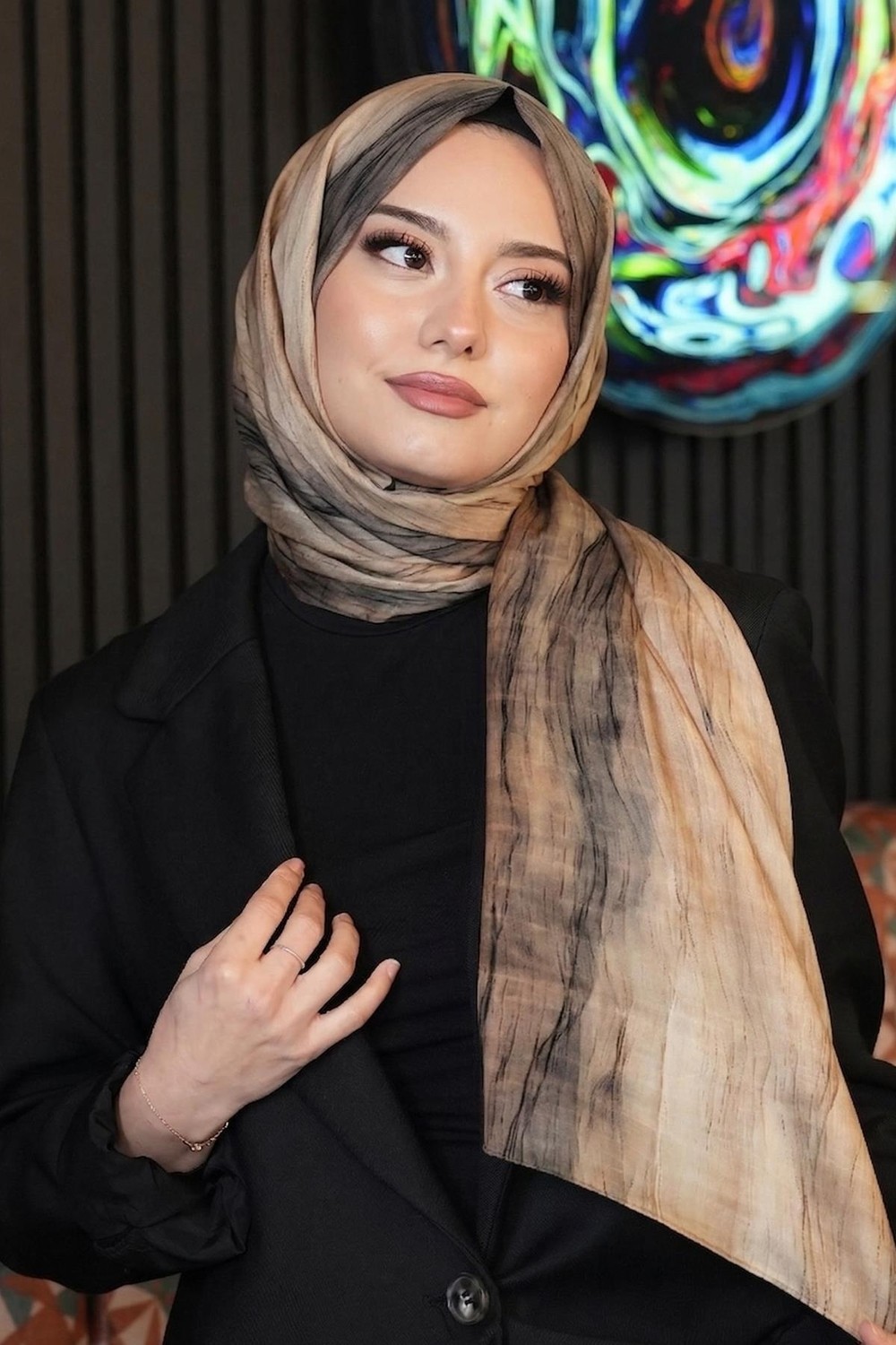 Afvente Degrade Füme Soft Pamuk Şal görsel 4