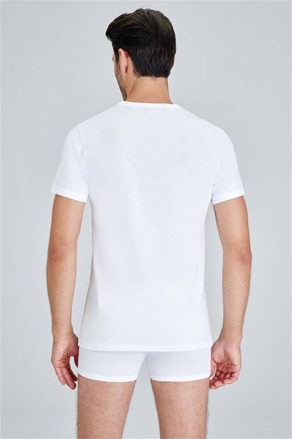 Kom Enrico V Yaka 2'li Erkek T-Shirt Kısa Kol Beyaz %100 Pamuklu Rahat Kesim görsel 8