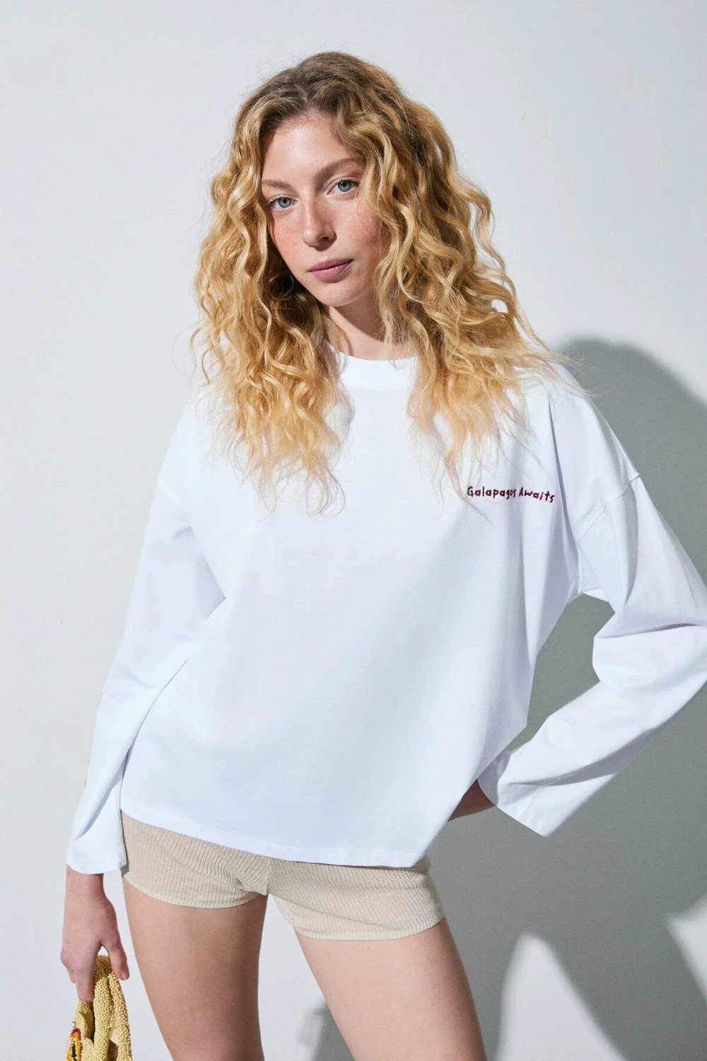 Grimelange VIRENA Kadını %100 Pamuklu Baskı Ve Nakış Detaylı Uzun Kollu Beyaz T-Shirt görsel 2