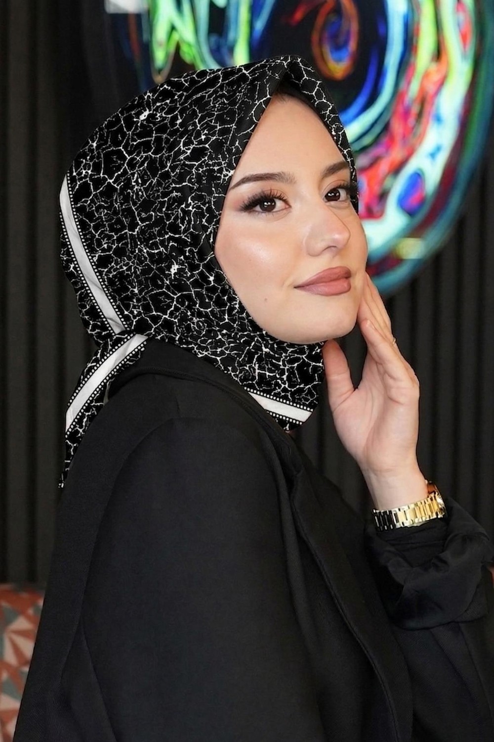 Afvente Mini Çiçek Desen Mercan Soft Pamuk Eşarp