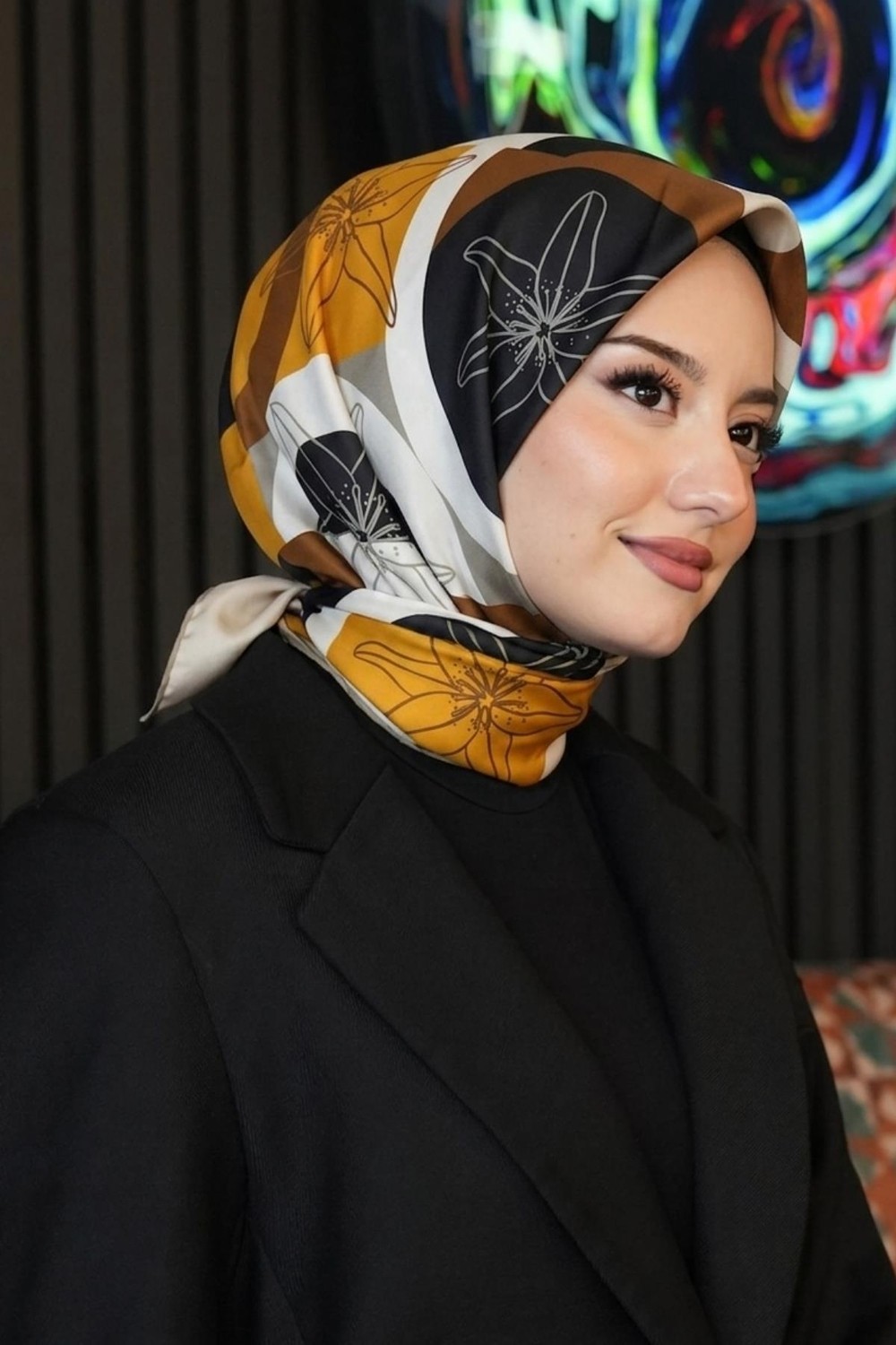 Afvente Yaprak Desen Açık-Gri Soft Pamuk Eşarp - Latte