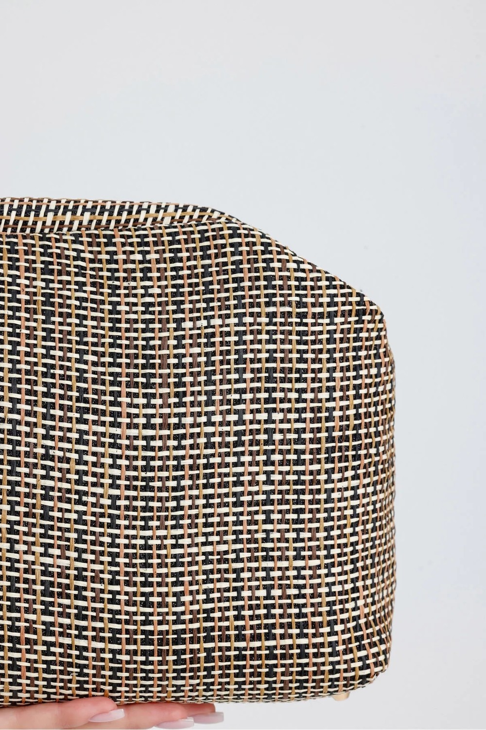 Heybes Kadın Jüt Hasır Clutch El Çantası Zarif Tasarım 28x19x10 cm Siyah Biyeli Çizgili görsel 6