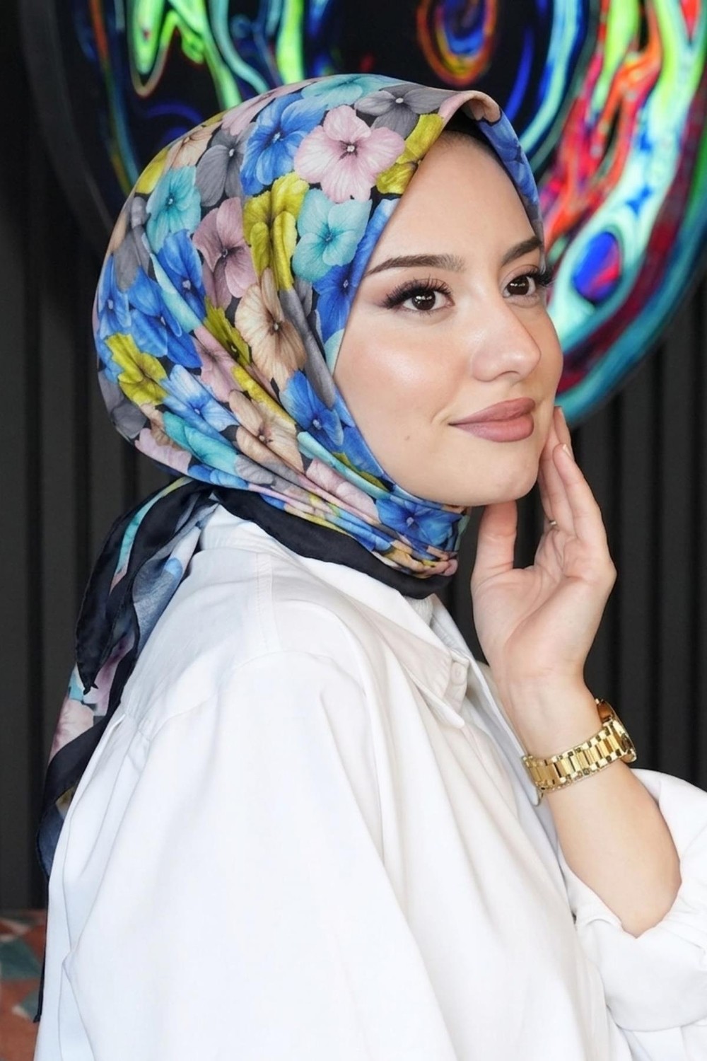 Afvente Zambak Çiçek Desen Lavanta Soft Pamuk Eşarp görsel 7