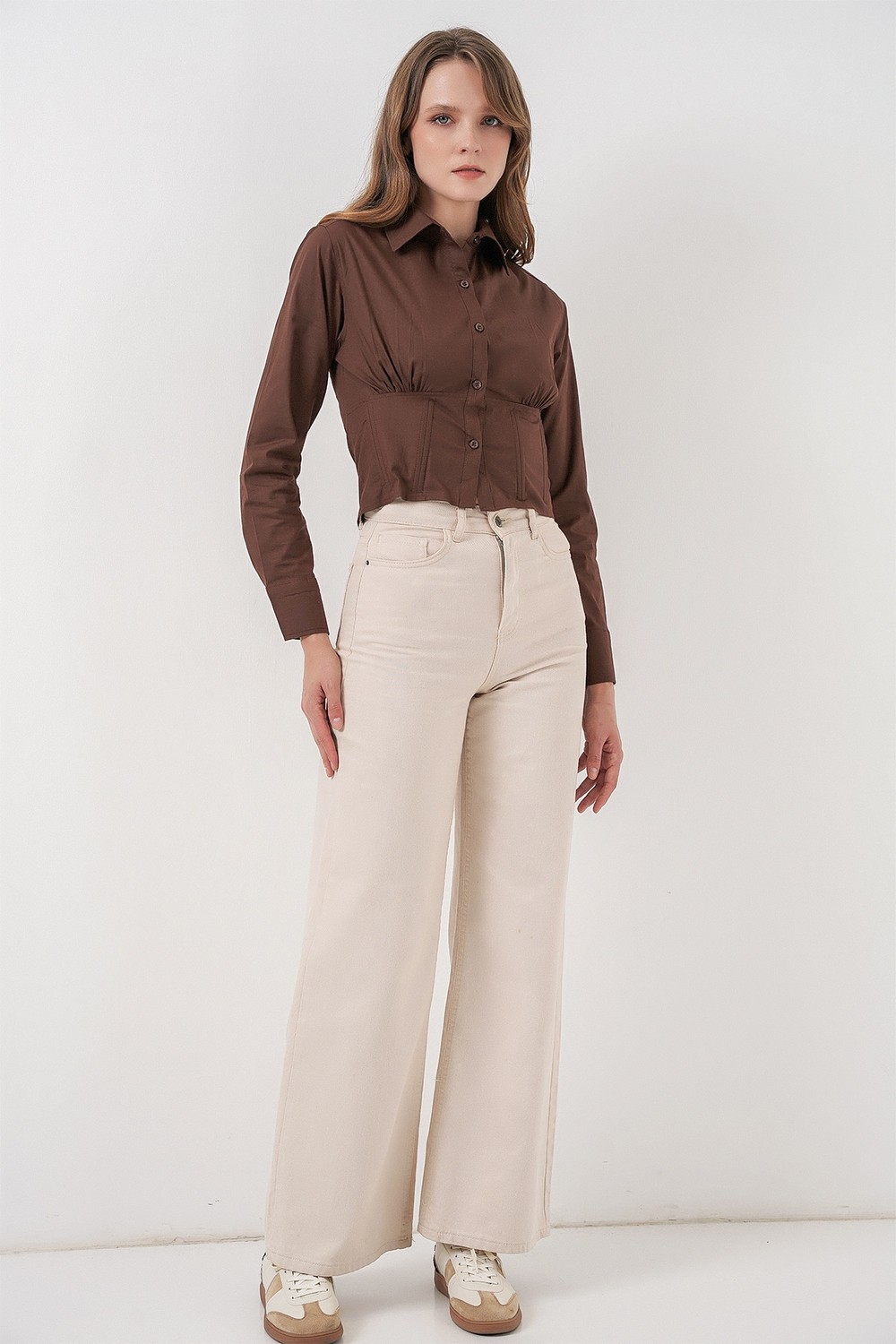 Bigdart 20231 Slim Fit Poplin Gömlek - Krem görsel 2