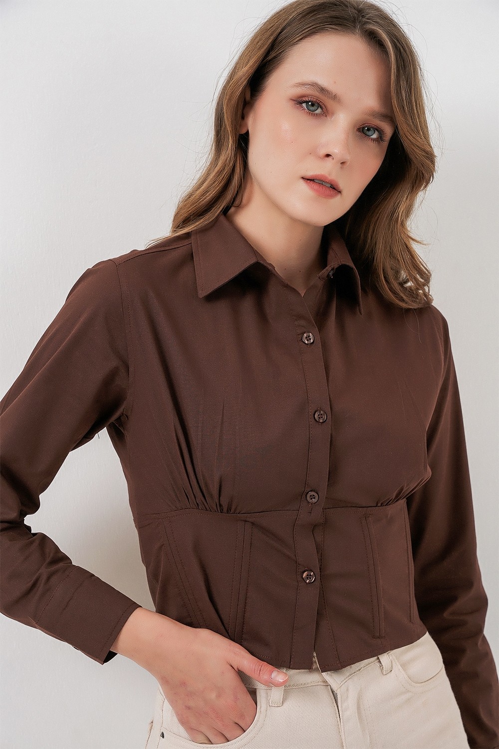 Bigdart 20231 Slim Fit Poplin Gömlek - Krem görsel 3