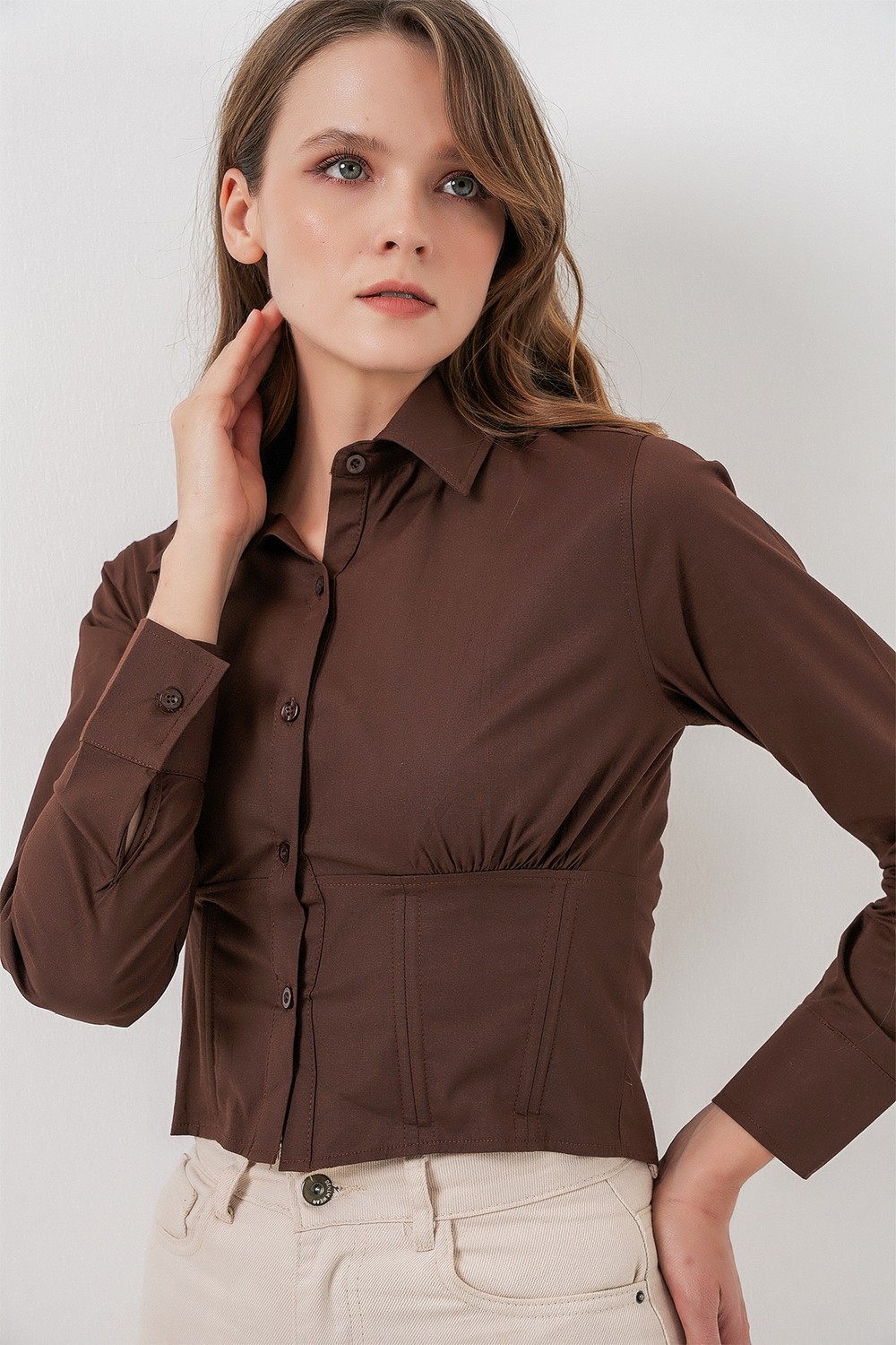 Bigdart 20231 Slim Fit Poplin Gömlek - Krem görsel 4