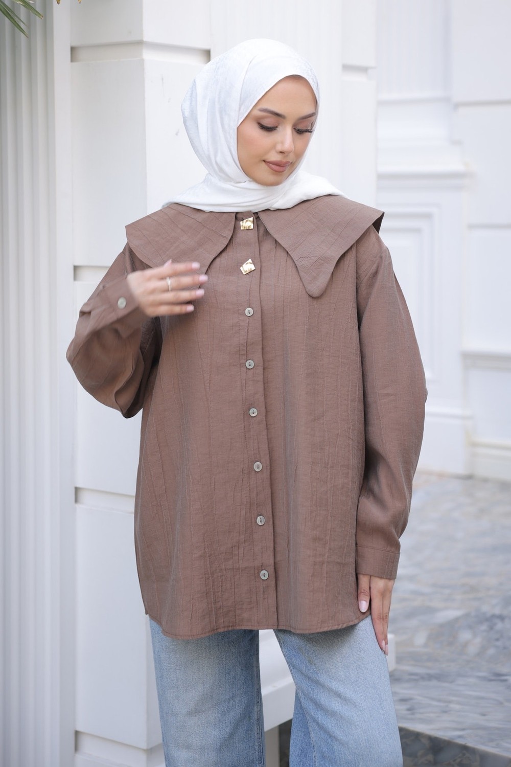 İmaj Butik Siyah Yaka Detaylı Düğmeli Gömlek görsel 4