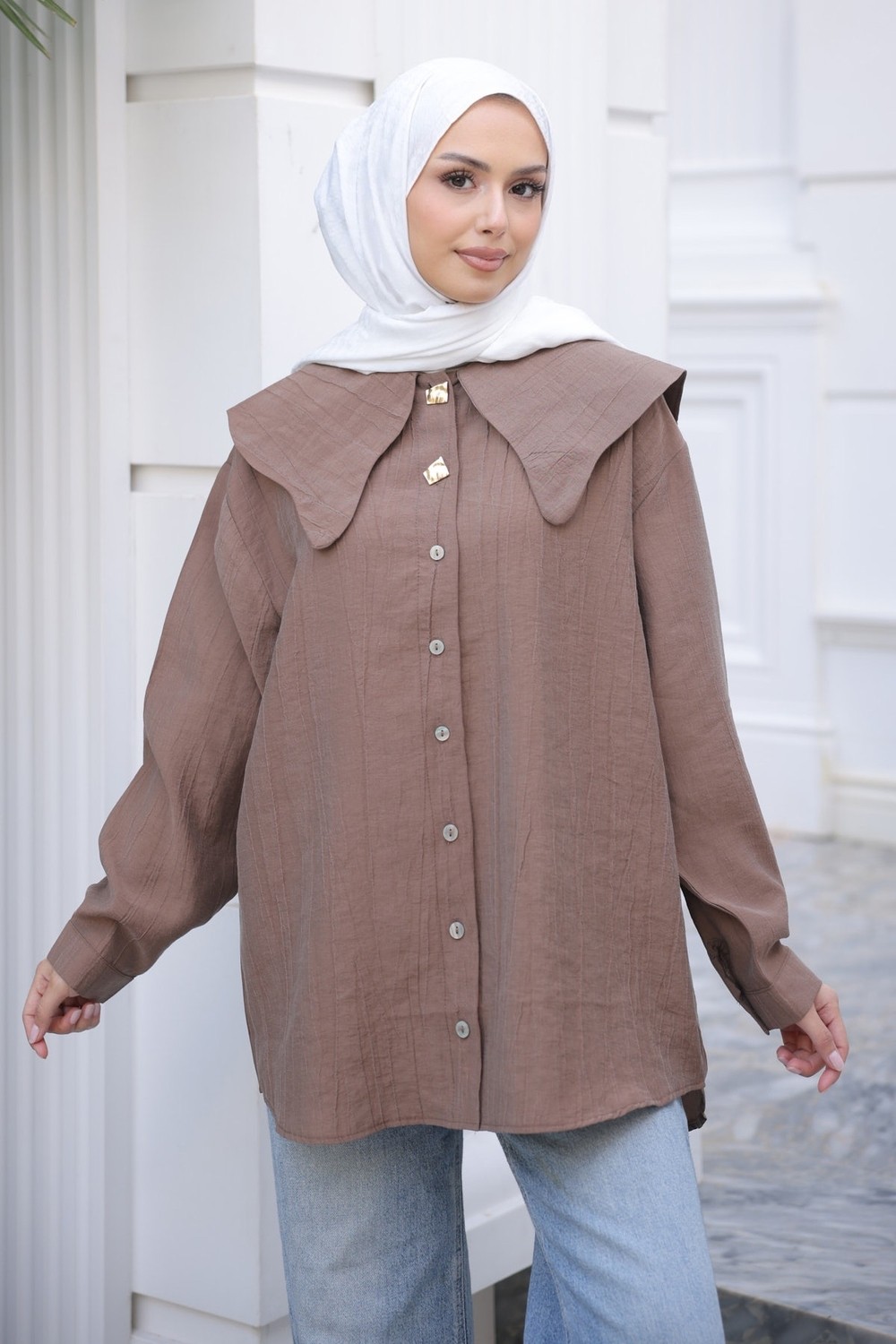 İmaj Butik Siyah Yaka Detaylı Düğmeli Gömlek görsel 6