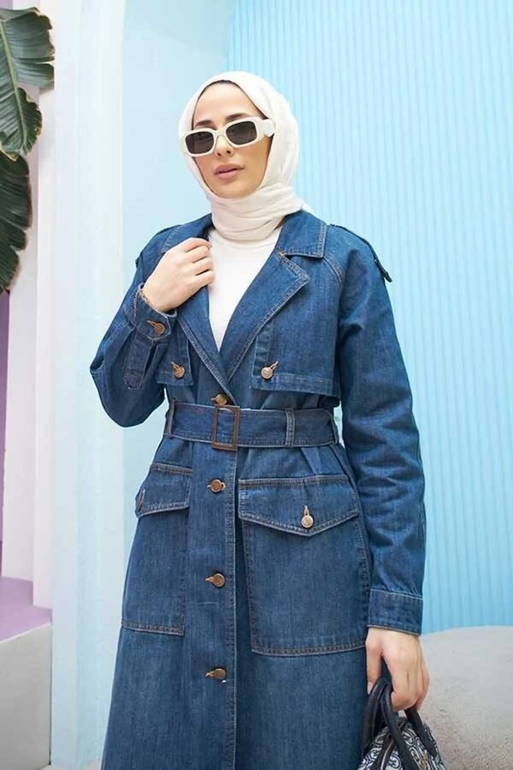 Neways 6625-REGLAN Kollu Trençkot Koyu Mavi görsel 6