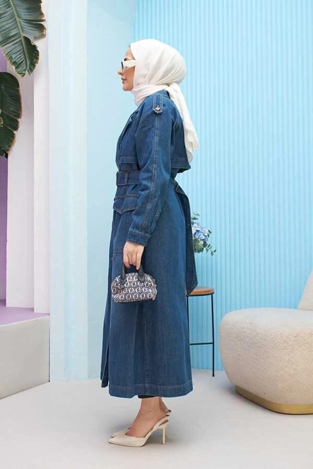 Neways 6625-REGLAN Kollu Trençkot Koyu Mavi görsel 7