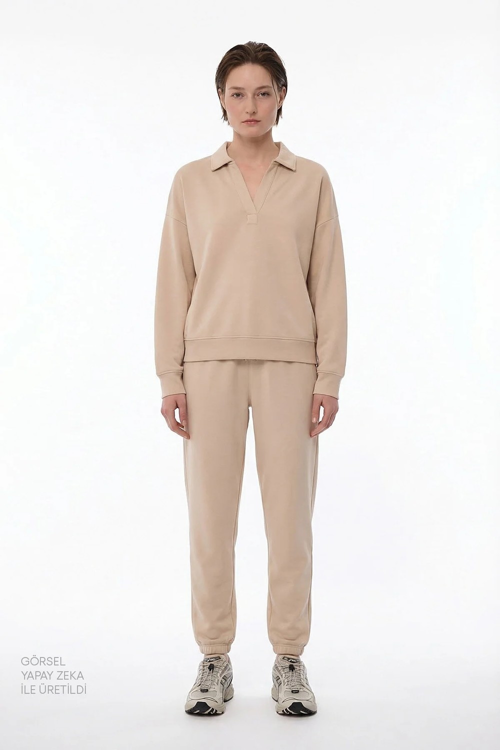 Penti Bej Polo Yaka Modal Sweatshirt görsel 4