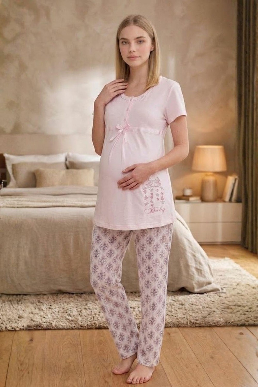 Mecit Pijama Mecit 6350 Pembe Hamile Lohusa Pijama Takımı görsel 2