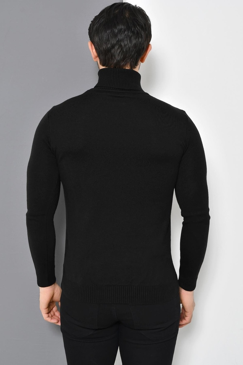 Tena Moda Tenda Moda Erkek Siyah Tam Balıkçı Yaka Basic Triko Kazak Günlük Tarzda Düz Desenli görsel 4