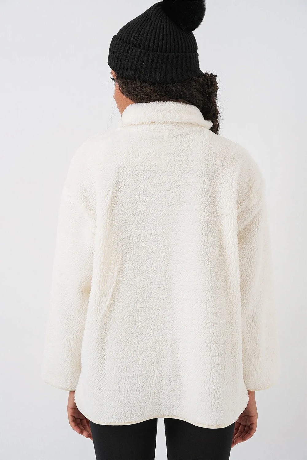 Bigdart 55446 Fermuarlı Oversize Peluş Ceket Mont - A.beyaz görsel 8