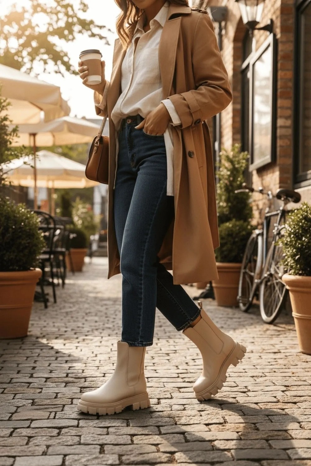 Divolya Kadın Yandan Lastikli Bej Cilt Kalın Taban Bot Günlük Kullanım için Trend Moda görsel 5