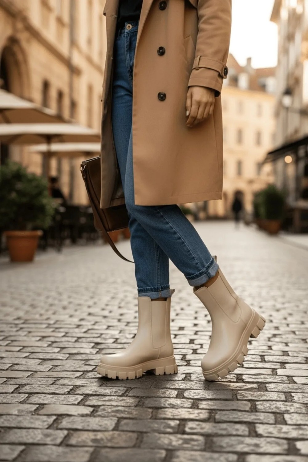 Divolya Kadın Yandan Lastikli Bej Cilt Kalın Taban Bot Günlük Kullanım için Trend Moda görsel 6