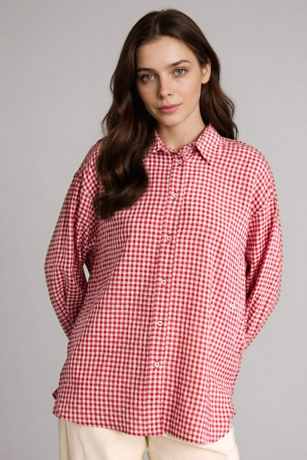 DeFacto Regular Fit Krinkıl Kumaş Uzun Kollu Tunik H4875AX26SP görsel 4