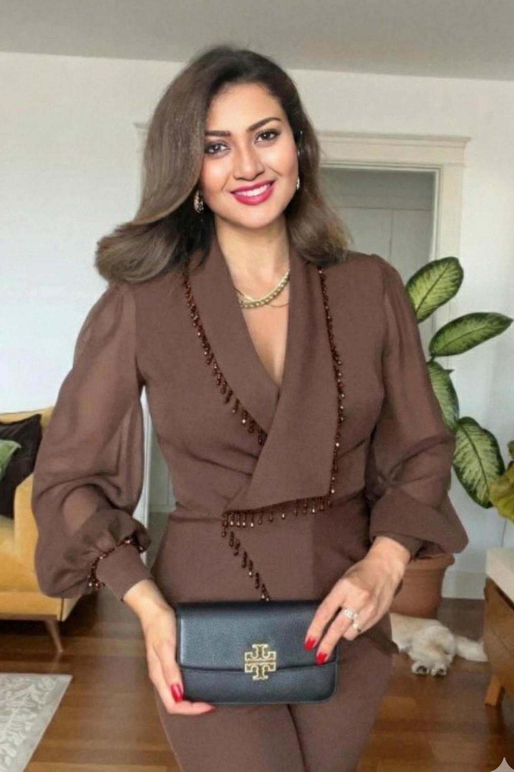 Zishan Fashion Lüks Siyah Boncuk Detaylı Kadın Ikili Takım, Şifon Kollu Ceket ve Pantolon, 36-48 Geniş Beden 415 görsel 8