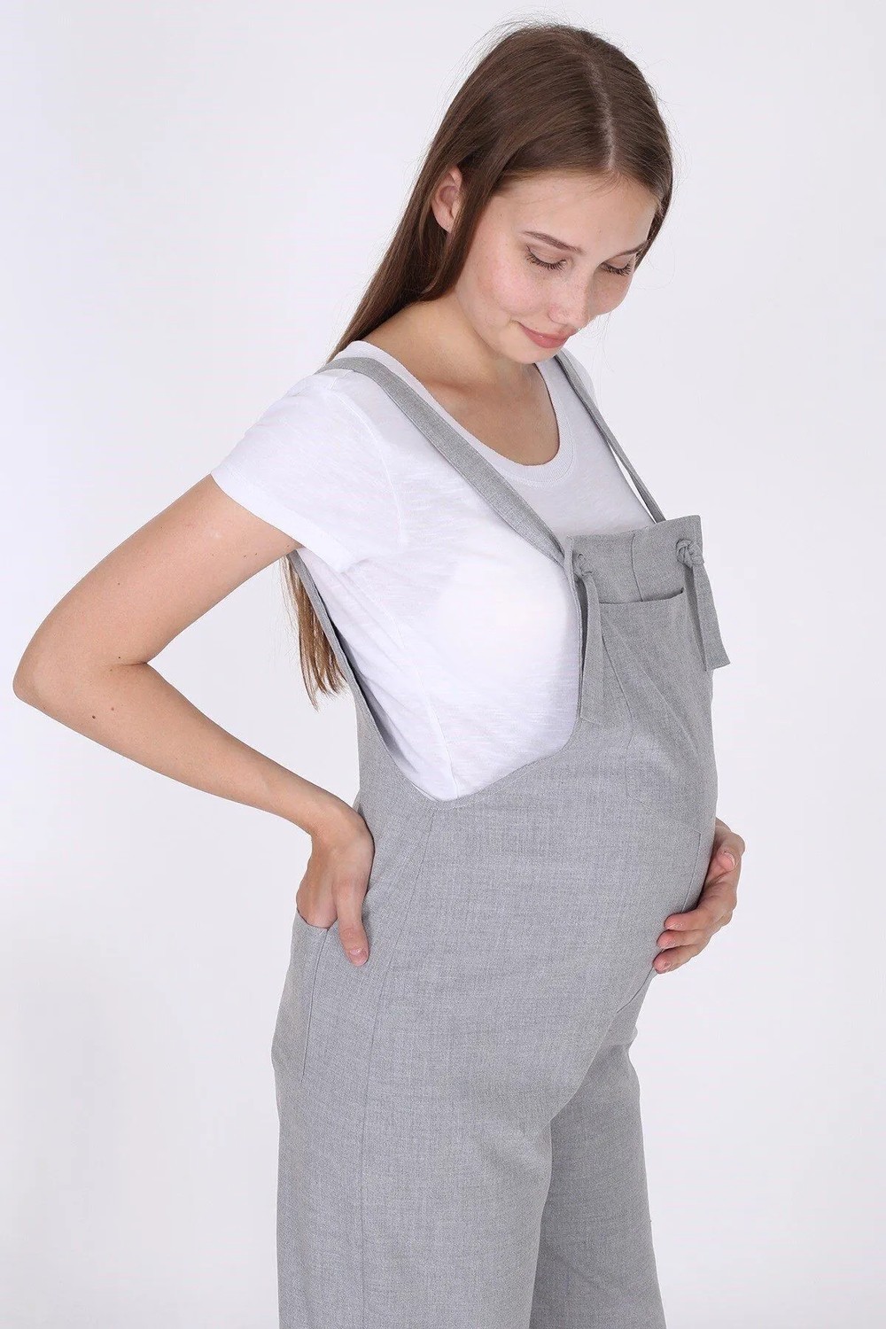 Luvmabelly Gri Hamile Salopet %50 Pamuk %50 Polyester Ayarlanabilir Askılı Model görsel 4
