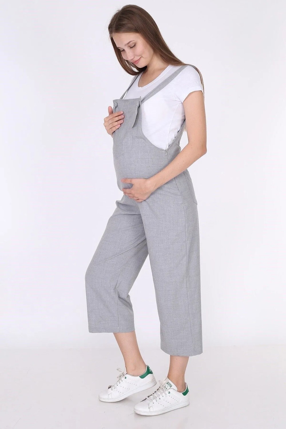 Luvmabelly Gri Hamile Salopet %50 Pamuk %50 Polyester Ayarlanabilir Askılı Model görsel 7