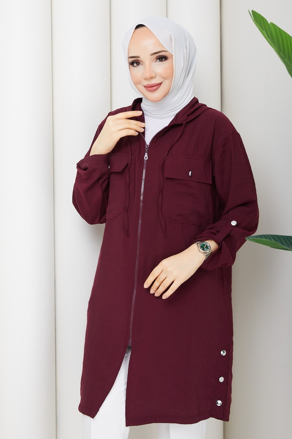 Pamuk Butik Kadın Yandan Düğme Detaylı Fermuar Kapamalı Kap -PMK548