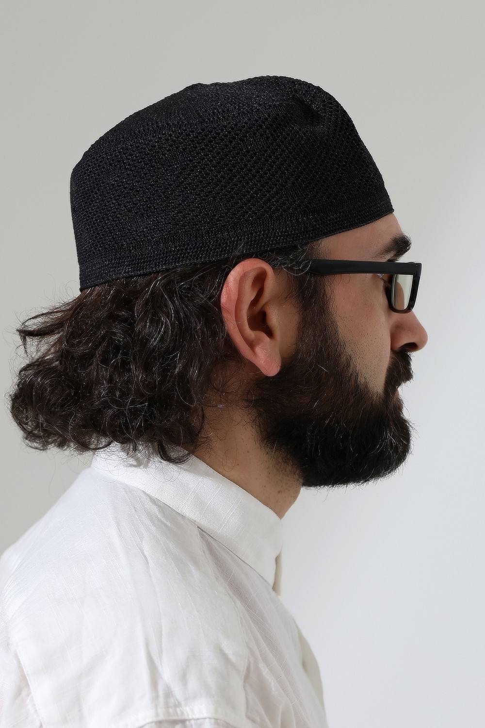 İhvan Online Sık Örgü Kalıp Namaz Takkesi, Dik Duruşlu Takke Siyah görsel 5
