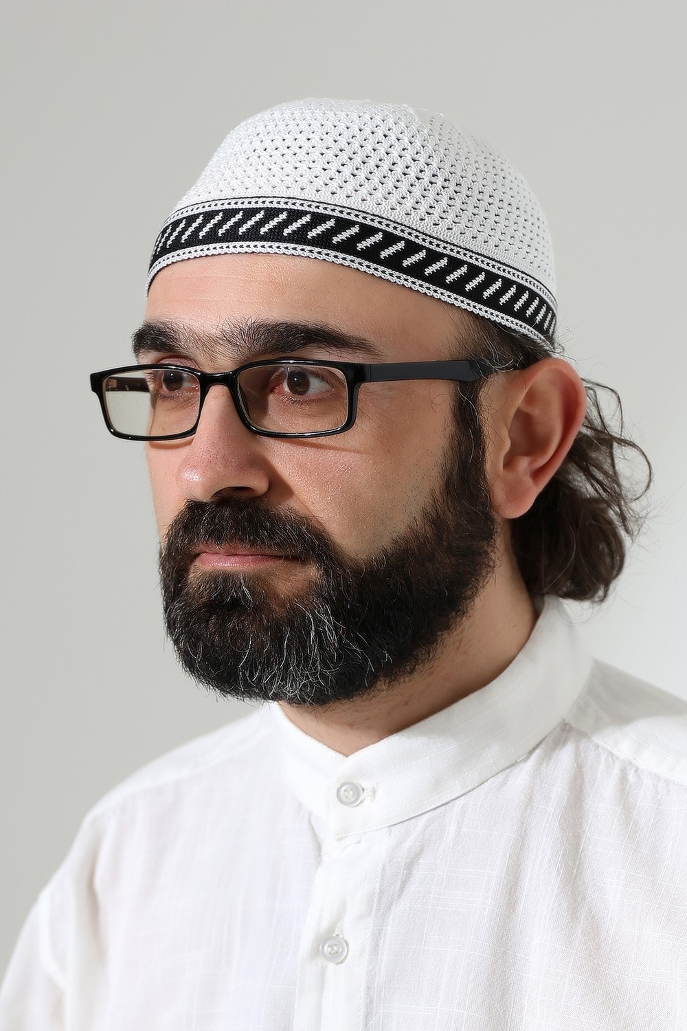 İhvan Online Milad Şerit Detaylı Namaz Takkesi, Desenli Makine Örgüsü Takke - Beyaz görsel 3