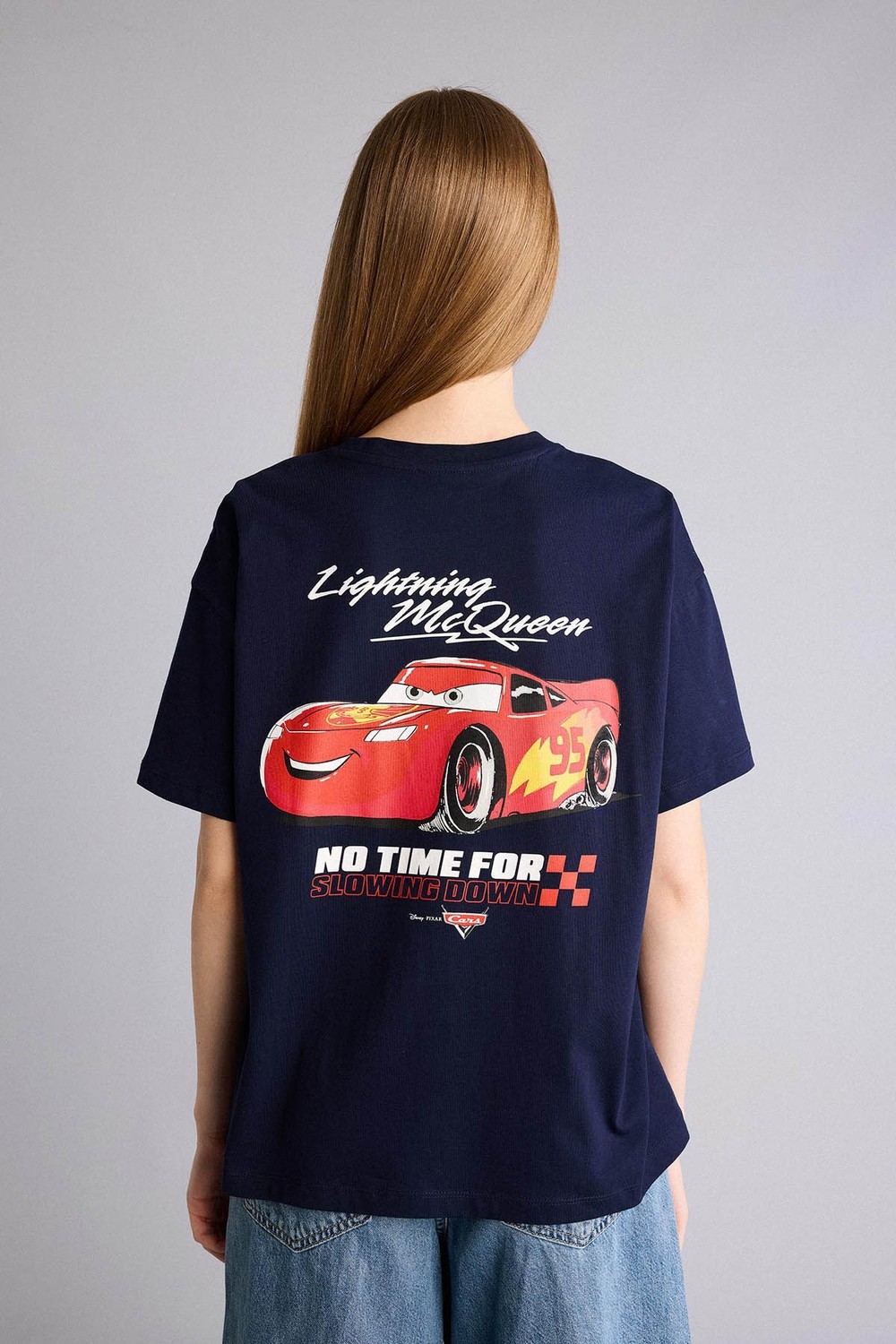 DeFacto %100 Pamuk Cars baskılı lacivert oversize kısa kollu tişört. H0552AX26SM görsel 5
