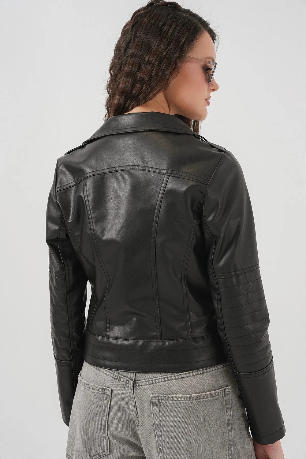 Bigdart Kadın Suni Deri Biker Ceket Düz Siyah 1025 Modeli Şık Tasarım Özellikleriyle görsel 7