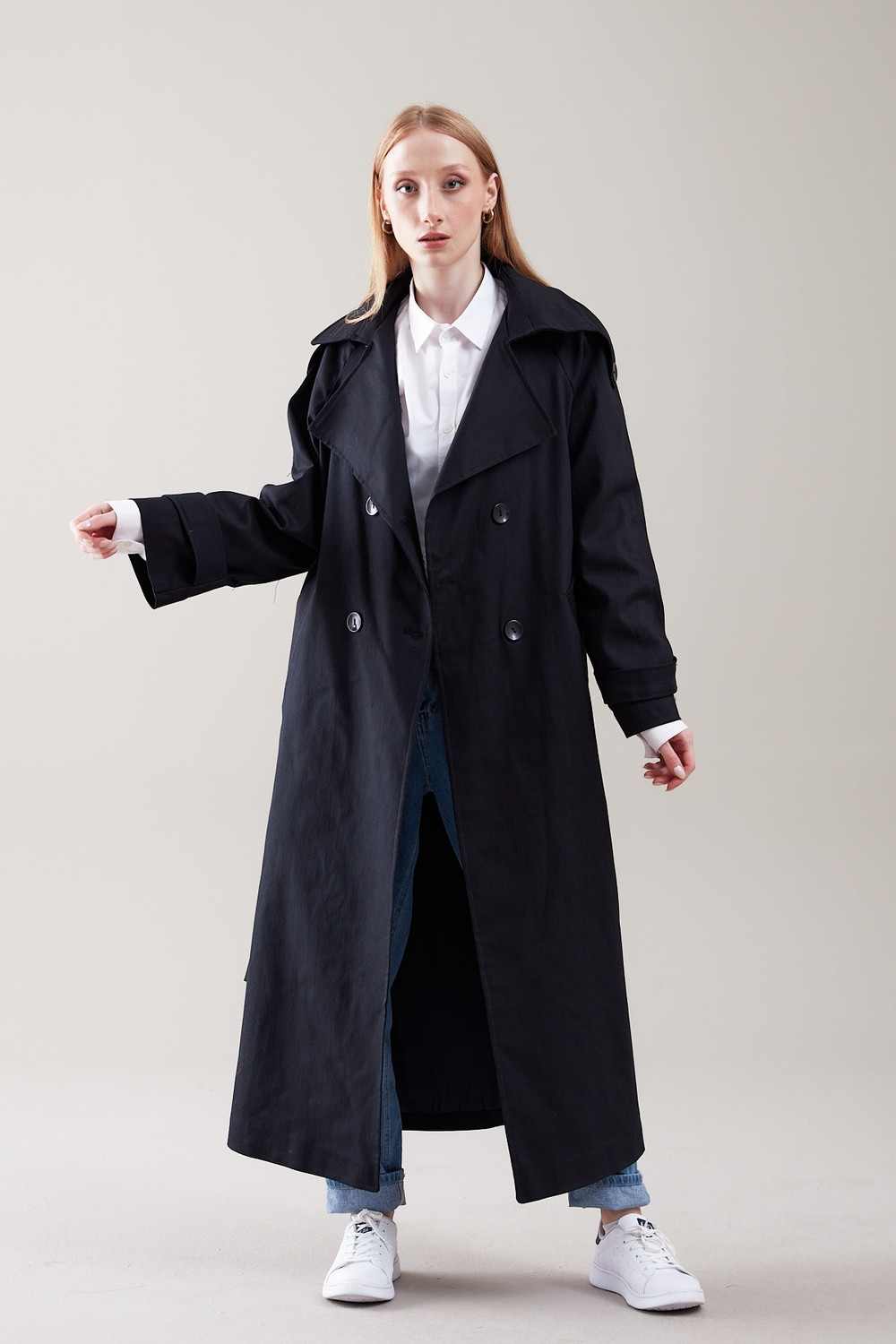 Sahra Çeyiz Nakış SahraAfra Creed Kadın Oversize Astarlı Trençkot