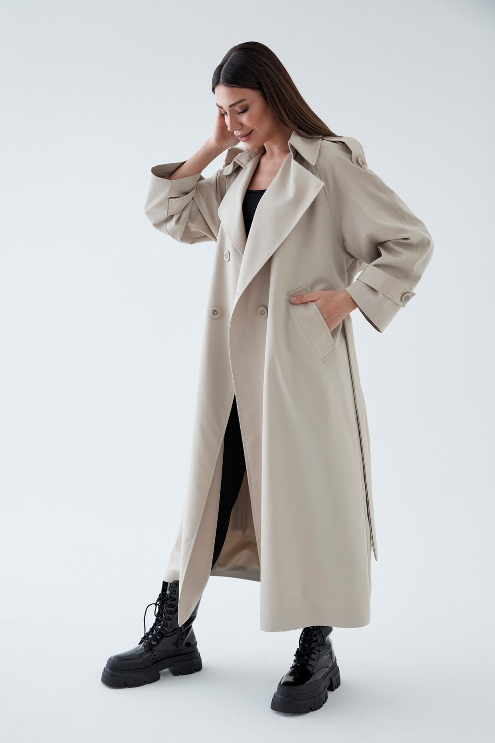 Sahra Çeyiz Nakış SahraAfra Creed Kadın Oversize Astarlı Trençkot