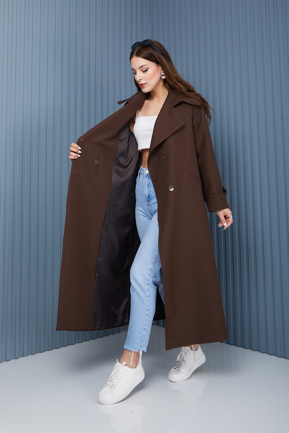 Sahra Çeyiz Nakış SahraAfra Creed Kadın Oversize Astarlı Trençkot