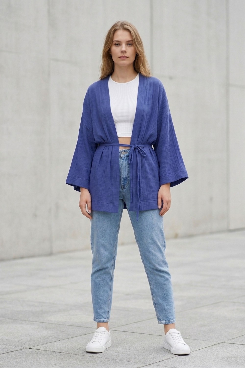 Lupinn Kadın Mor Kimono Ceket Oversize Bağlamalı Salaş Yazlık Kimono Hırka